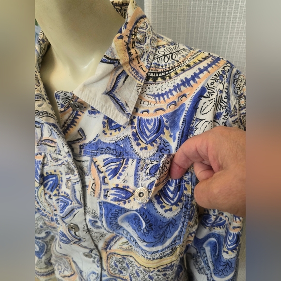Chico's Button Front Jacket BLue Paisley Print Cotton XL/16 (Chico's Sz 3) - Picture 3 of 14